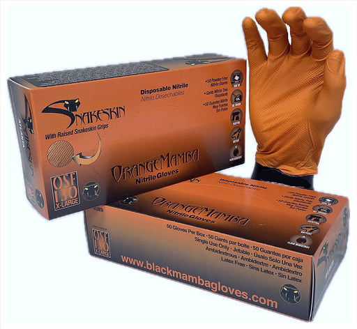 Blacka Mamba Orange Snakeskin Nitrile Gloves Pack of 50's Size Large
