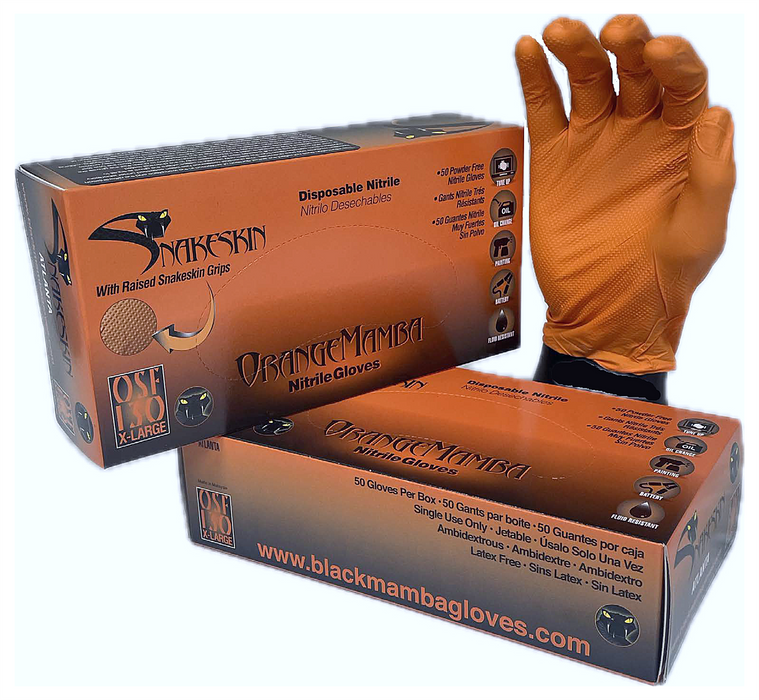 Blacka Mamba Orange Snakeskin Nitrile Gloves Pack of 50's Size Large