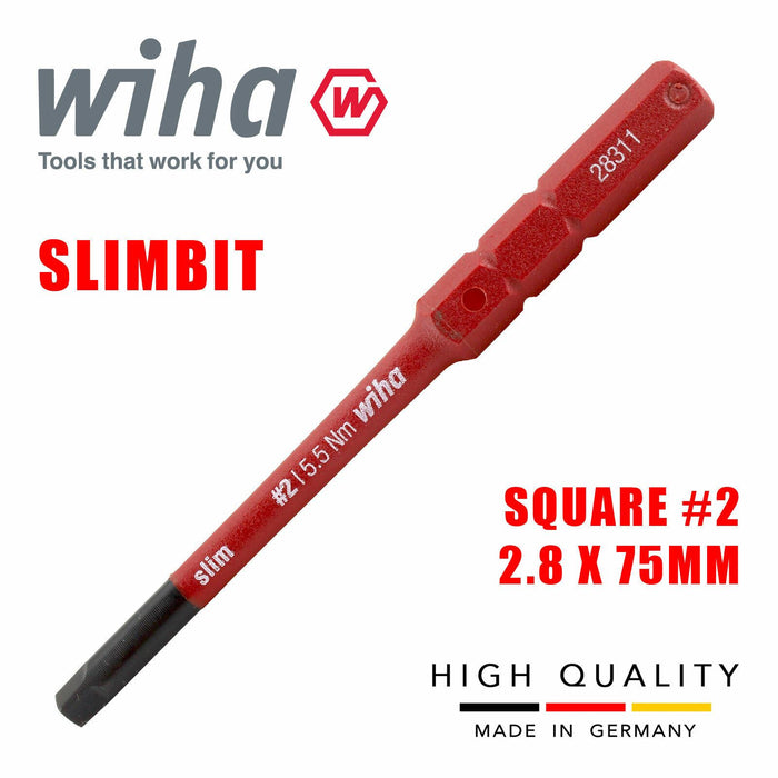 Wiha 35511 Slimbit Screwdriver Square Scrulox Robertson #2 Electrician 1000v VDE