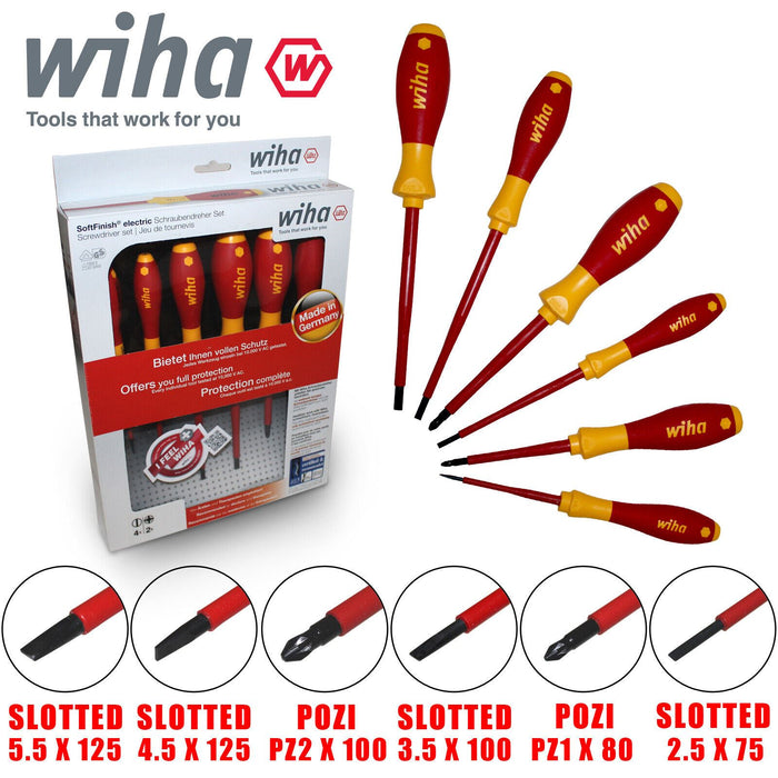 Wiha 25477 Slotted And Pozidriv Screwdriver 6pcs Set VDE