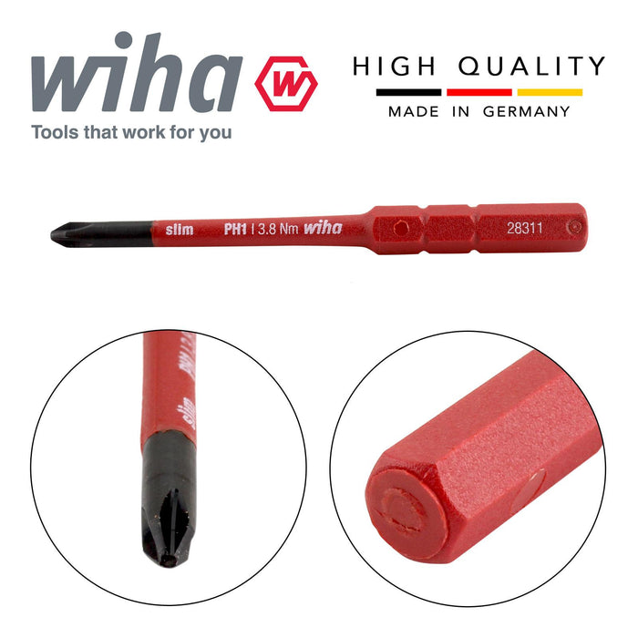 Wiha 34583 Slimbit Screwdriver Phillips PH1 Head 75mm 1000v VDE Electrician