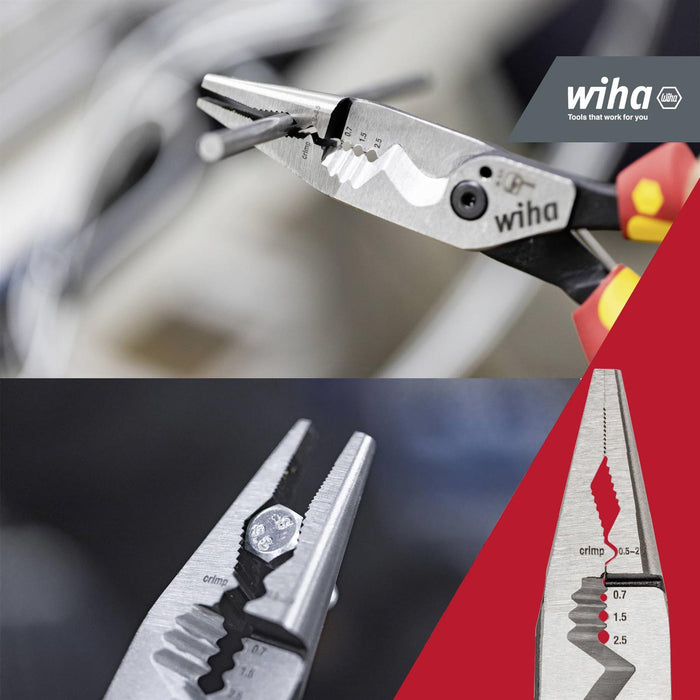 Pair of pliers with Wiha branding on a blurred background