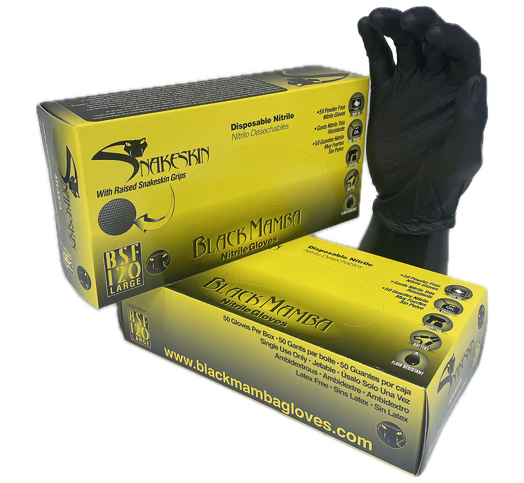 Blacka Mamba Black Snakeskin Nitrile Gloves Pack of 50's Size Large