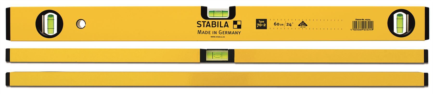 STABILA Spirit Level Double Plumed  Level 3 Vial Smooth Face 24In 60cm 02324