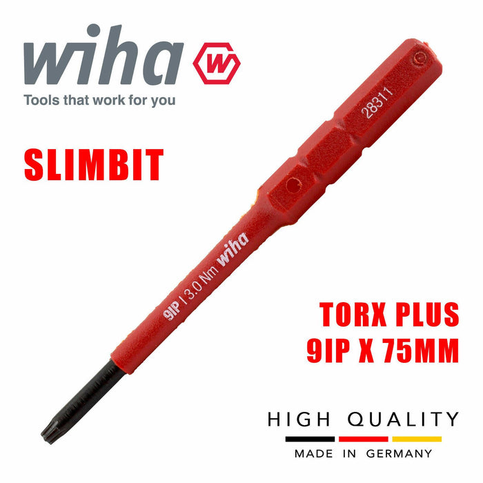 Wiha 43147 SlimBits Torx Plus Screwdriver 9IP Head 75mm 1000v VDE Electrician