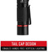 Black flashlight with red accent on a white background