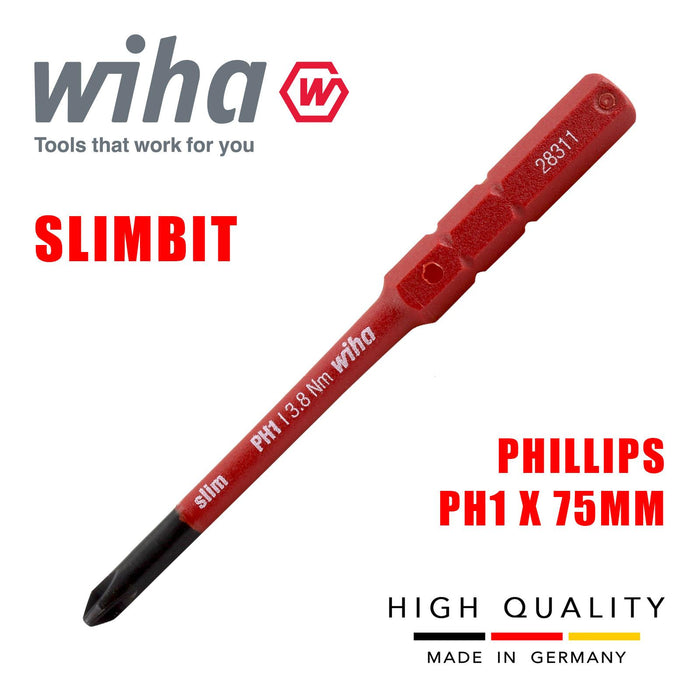 Wiha 34583 Slimbit Screwdriver Phillips PH1 Head 75mm 1000v VDE Electrician