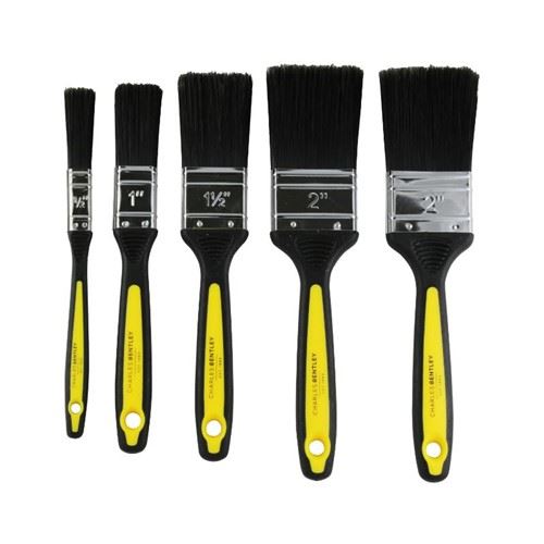 Charles Bentley 990 Paint Brush 5 Pack Soft Grip Yellow Assorted Durable Synthetic Filament