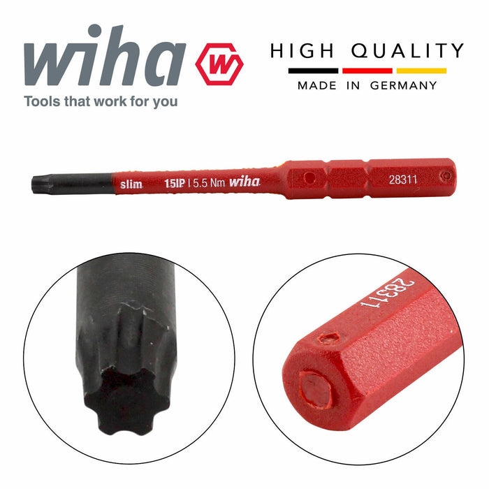 Wiha  43149 SlimBits Torx Plus Screwdriver 15IP Head 75mm  1000v VDE Electrician