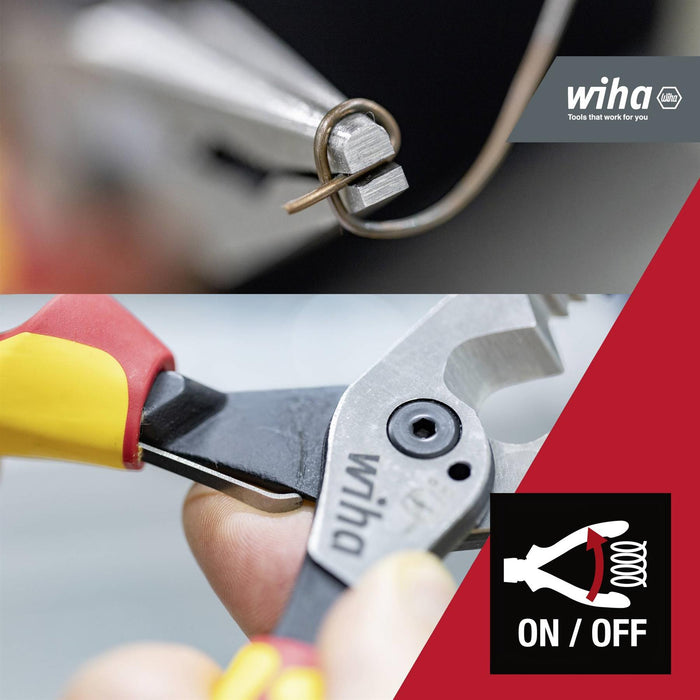 Wiha tool being used with a close-up of the tool's branding.