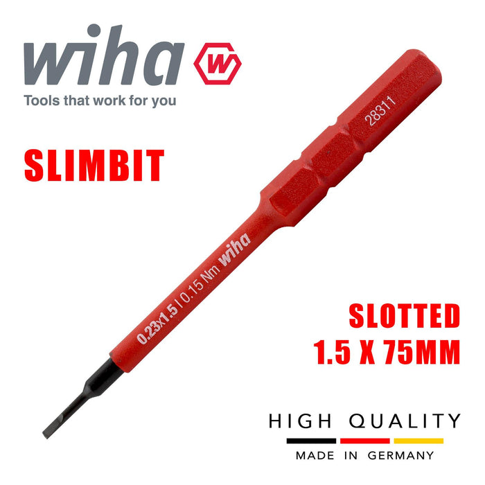 Wiha 43114 Slimbits Slotted Screwdriver 1.5mm Flat Head 1000v VDE Electrician