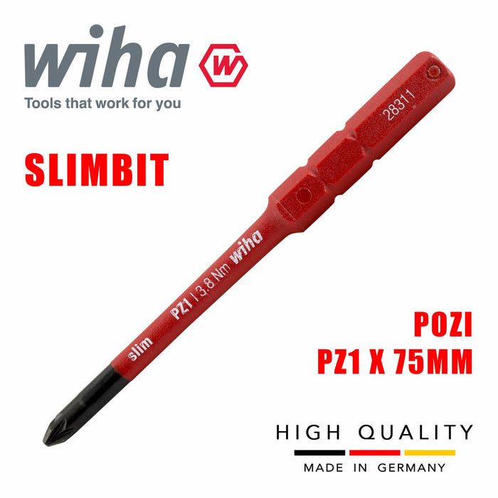 Wiha 34585 Slimbit Screwdriver Pozidrive PZ1 Head 75mm 1000v VDE Electrician