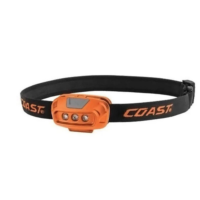 Orange and black headlamp with 'Coast' branding on a white background
