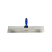Metal trowel with blue handle on a white background