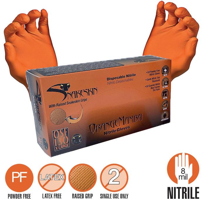 Black Mamba Orange Snakeskin Nitrile Gloves Pack of 50's Size Extra Large