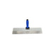 Metal trowel with a blue handle on a white background