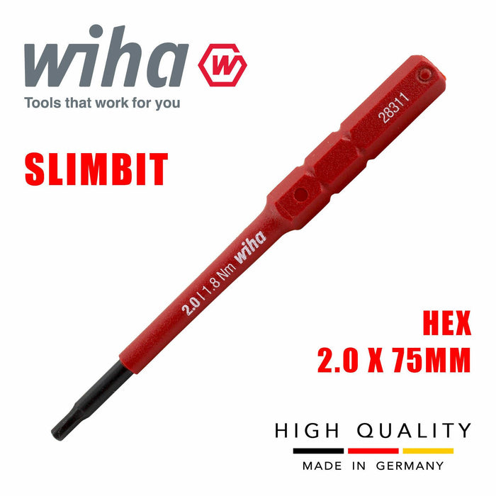 Wiha 37223 Slimbit Hex Screwdriver 2.0mm Hexagon Head 1000v VDE Electrician 75mm