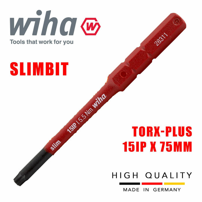 Wiha  43149 SlimBits Torx Plus Screwdriver 15IP Head 75mm  1000v VDE Electrician