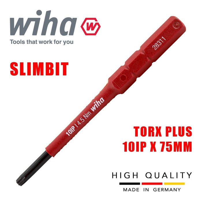 Wiha 43148 SlimBits Torx Plus Screwdriver 10IP Head 75mm 1000v VDE Electrician