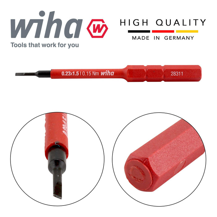 Wiha 43114 Slimbits Slotted Screwdriver 1.5mm Flat Head 1000v VDE Electrician