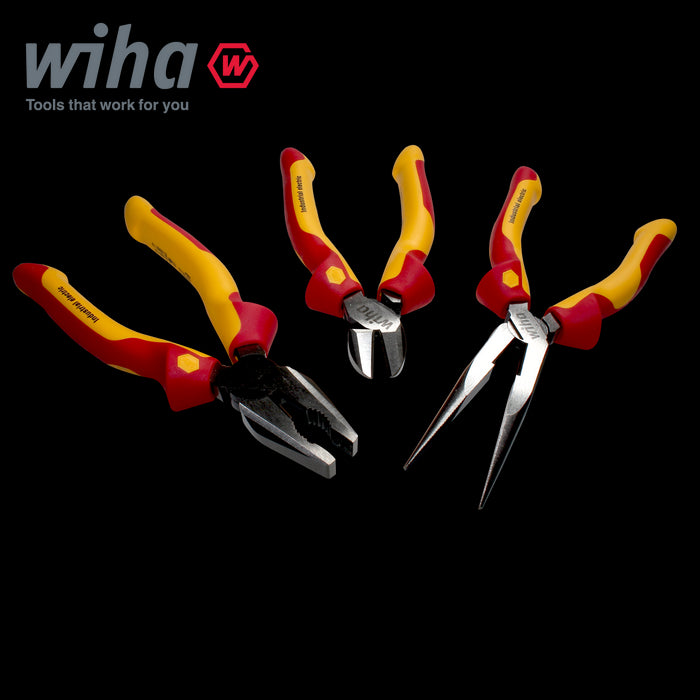 Wiha 38637 Industrial 3 Pcs Mixed Pliers Set VDE Electrician