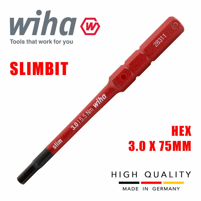 Wiha 37147 Slimbit Hex Screwdriver 3mm Hexagon Head 1000v VDE Electrician 75mm