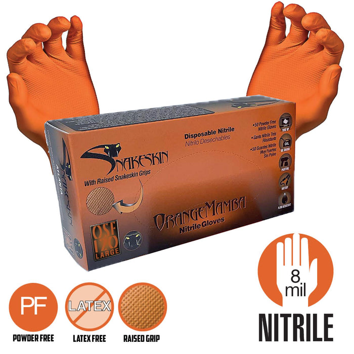 Black Mamba Orange Snakeskin Nitrile Gloves Pack of 50's Size Large