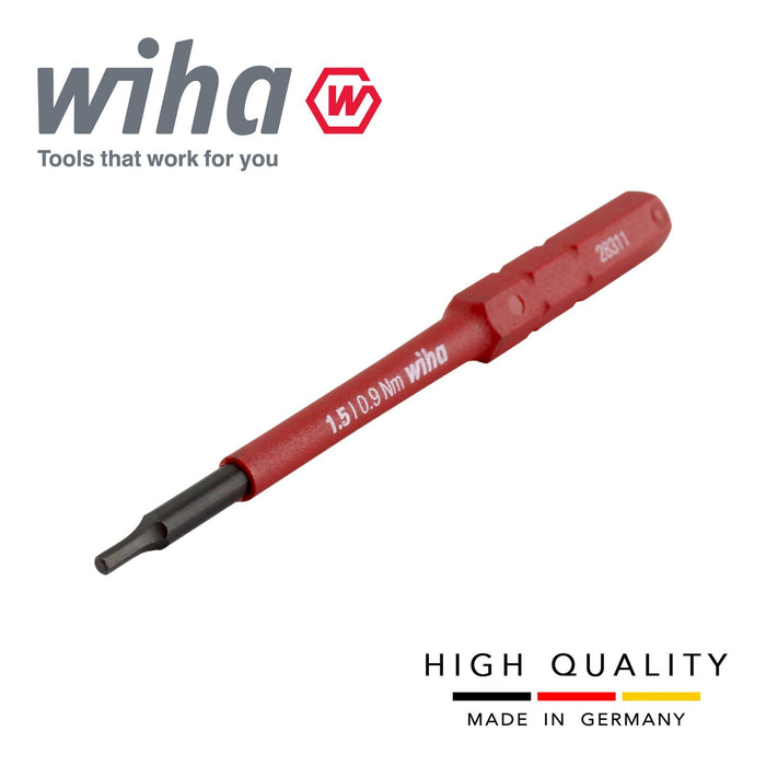 Wiha 37222 Slimbit Hex Screwdriver 1.5mm Hexagon Head 1000v VDE Electrician 75mm