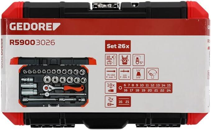 Gedore Red Socket wrench set 3/8 Inch  26 pieces 6-24 mm