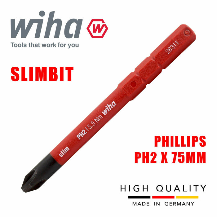 Wiha 34584 Slimbit Screwdriver Phillips PH2 Head 75mm 1000v VDE Electrician