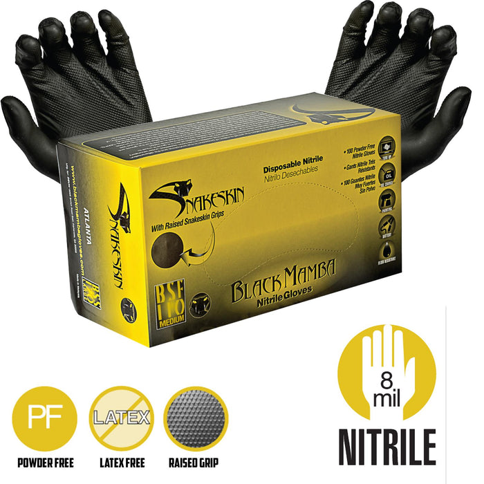 Black Mamba Black Snakeskin Nitrile Gloves Pack of 50's Size Medium