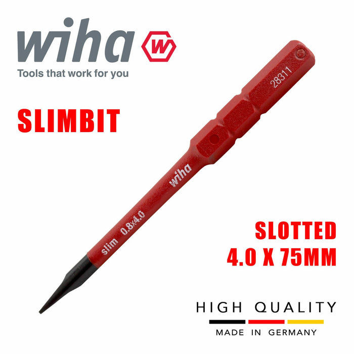 Wiha 34580 Slimbit Screwdriver Slotted 4mm Head 75mm 1000v VDE Electrician