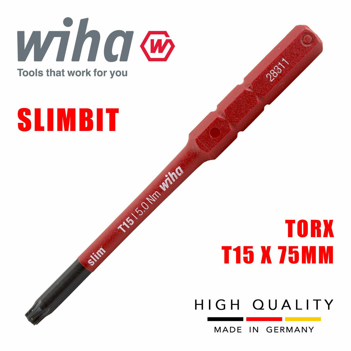 Wiha 35508 Slimbit Screwdriver Torx T15 Head Compact 1000v VDE Electri ...