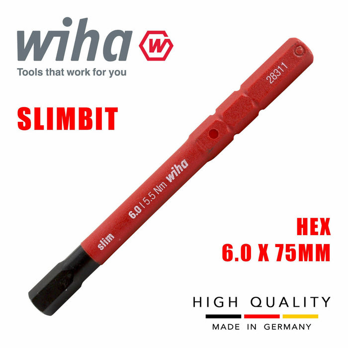 Wiha 37227 Slimbit Hex Screwdriver 6.0mm Hexagon Head 1000v VDE Electrician 75mm