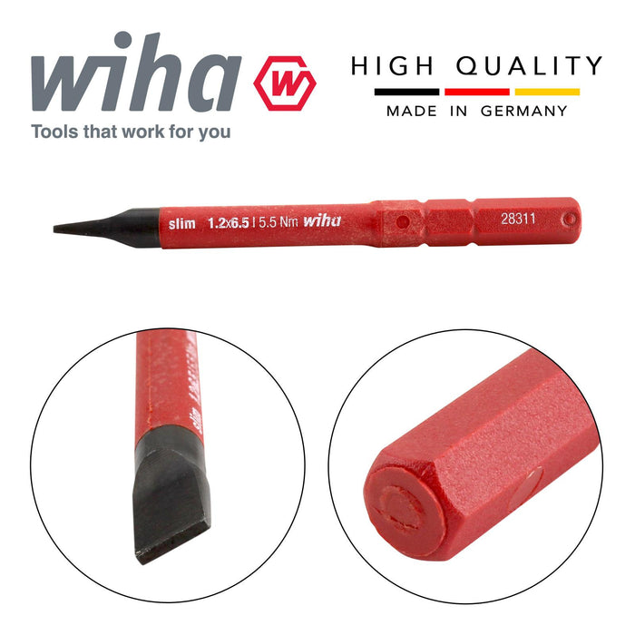 Wiha 34582 Slimbit Screwdriver Slotted 6.5mm Head 75mm 1000v VDE Electrician