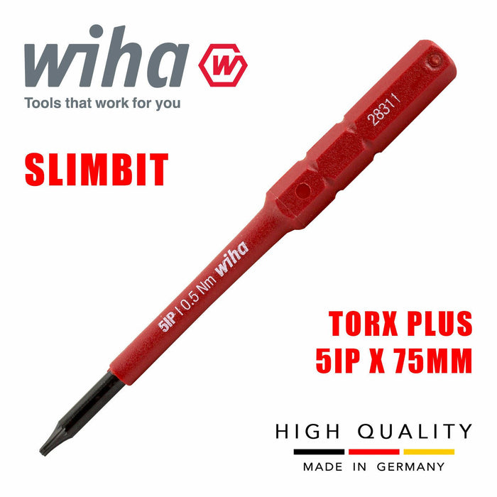 Wiha 43143 SlimBits Torx Plus Screwdriver 5IP Head 75mm 1000v VDE Electrician