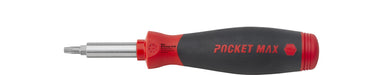Red screwdriver with 'Pocket Max' branding on a white background