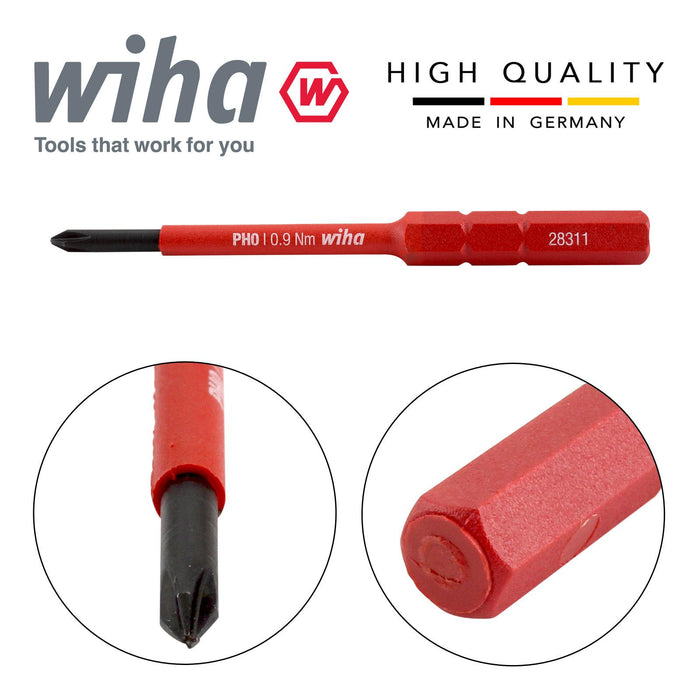 Wiha 43116 Slimbits Phillips Screwdriver Bit PH0 75mm 1000v VDE Electrician