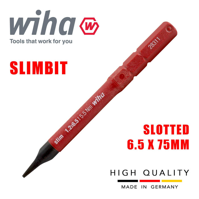 Wiha 34582 Slimbit Screwdriver Slotted 6.5mm Head 75mm 1000v VDE Electrician